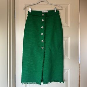 Zara Emerald Tweed Midi Skirt